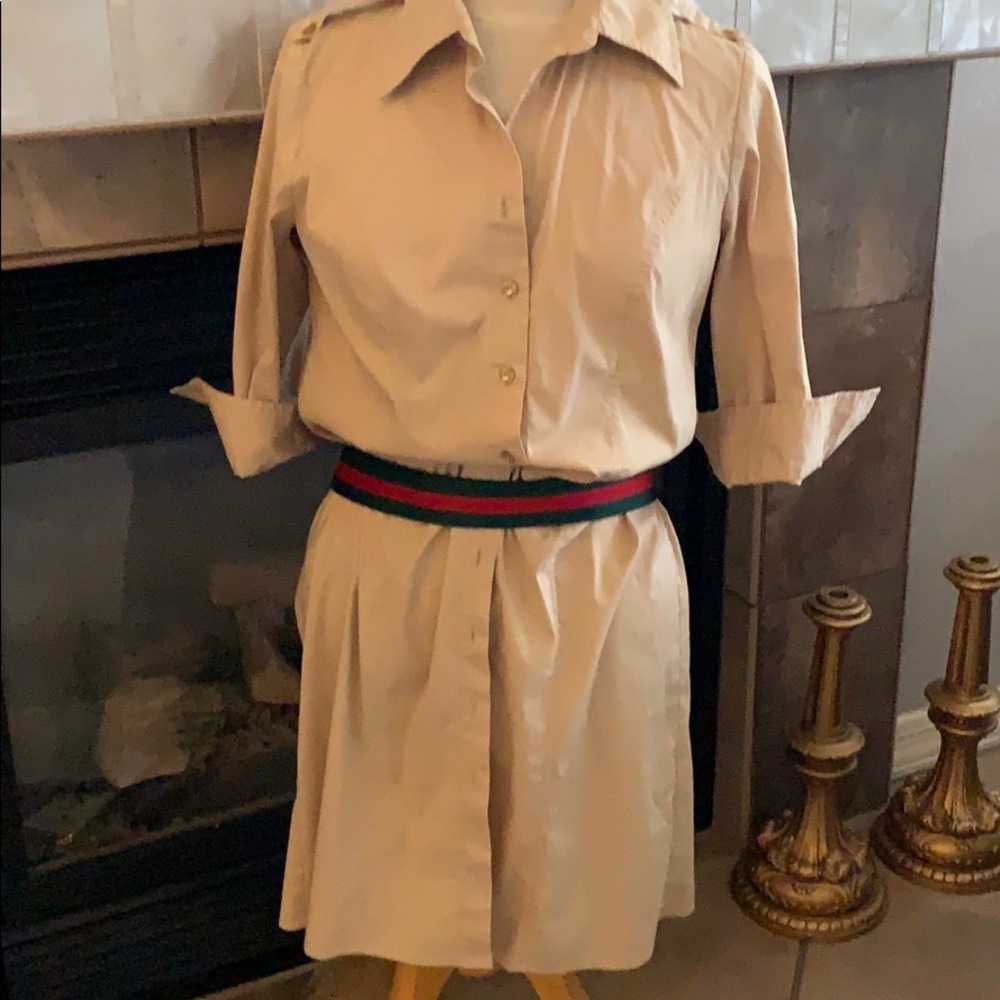 Khaki Stretchy Shirt Dress
